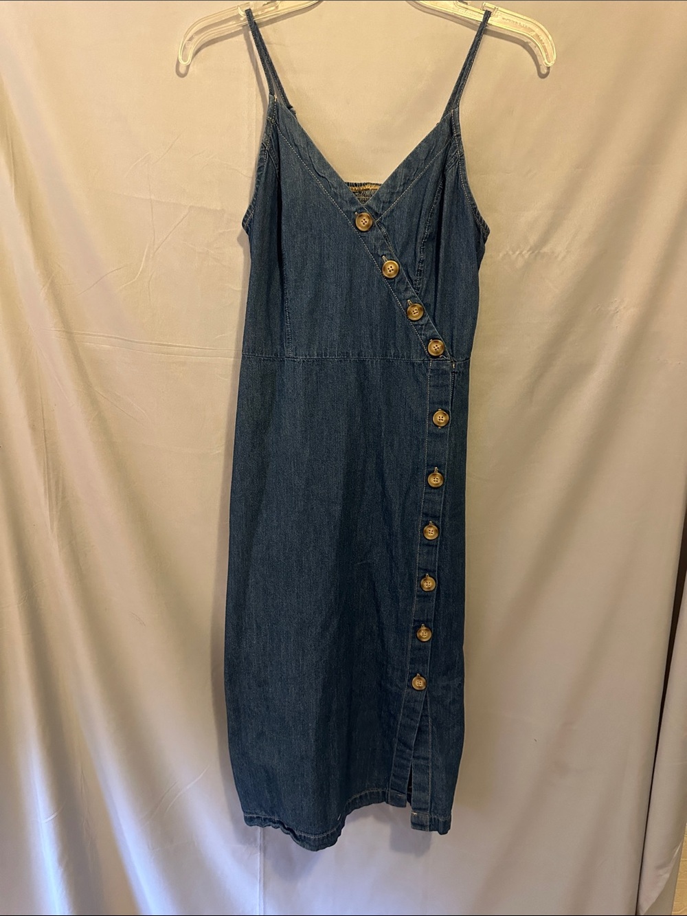 Universal Thread Blue Denim Button-Side Midi Dress